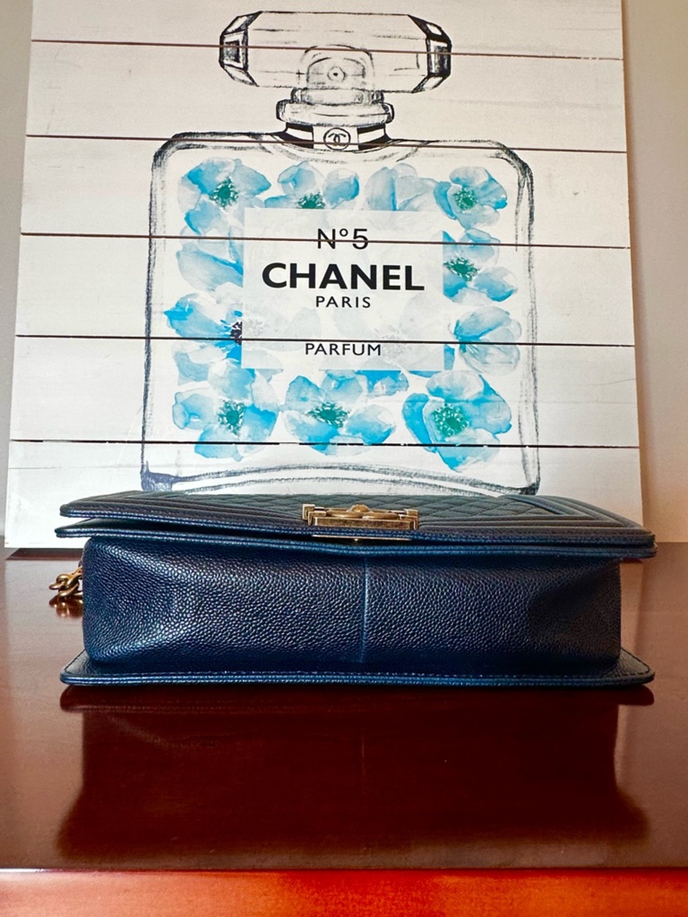 CHANEL Dark Navy Quilted Boy Flap Shoulder Bag with Gold Chain - Picture 16 of 16